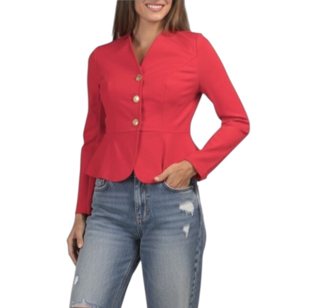 Joie Red Peplum Blazer Gold Toned Buttons Size XL NWT
